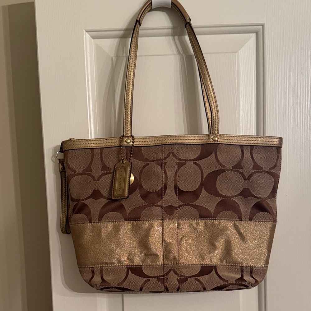 Coach Signature Brown and Gold Tote